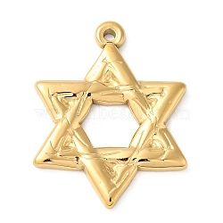 304 Stainless Steel Pendants, Star of David Charm, Real 18K Gold Plated, 34x26x3mm, Hole: 1.8mm(STAS-D011-02G)