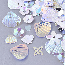 Ornament Accessories, PVC Plastic Paillette/Sequins Beads, Mixed Shapes, Creamy White, 4~11x4~12x0.4~1.5mm, Hole: 0.9~1.4mm(PVC-N001-16B)