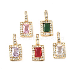 Brass Micro Pave Cubic Zirconia Pendants, Rectangle Charms, Real 18K Gold Plated, Mixed Color, 19.5x9x5mm, Hole: 5x3.5mm(KK-Z139-08G)
