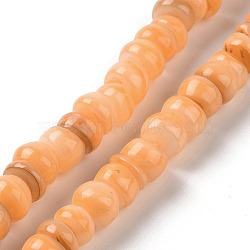 Natural Cultured Freshwater Shell Beads Strands, Dyed, Rondelle, Orange, 6.5~7.5x2~6.5mm, Hole: 1mm, about 85pcs/strand, 14.88 inch(37.8cm)(SHEL-F002-01E)