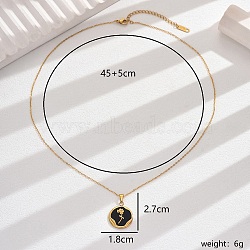 Vintage Luxury Stainless Steel Enamel Rose Pendant Necklaces for Women Daily Wear, Real 18K Gold Plated, Black, 17.72 inch(45cm)(YQ3958-1)