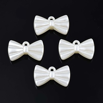 Acrylic Imitation Pearl Pendants, Bowknot, Creamy White, 14.5x25x8mm, Hole: 1.6mm, about 400pcs/500g