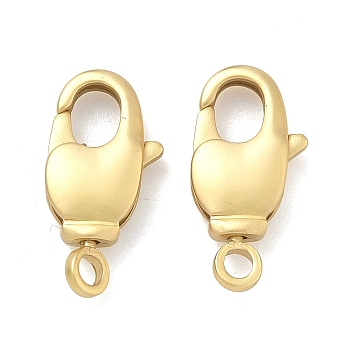 Brass Lobster Claw Clasps, Cadmium Free & Lead Free, Rack Plating, Long-Lasting Plated, Oval, Matte Gold Color, 14x6x3mm, Hole: 1.8mm