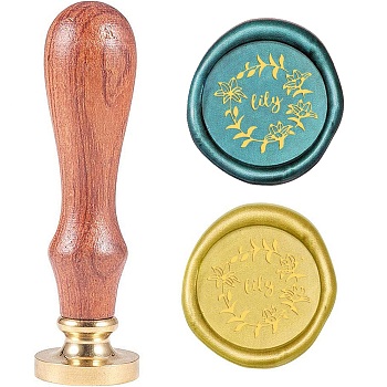 Wax Seal Stamp Set, Sealing Wax Stamp Solid Brass Head,  Wood Handle Retro Brass Stamp Kit Removable, for Envelopes Invitations, Gift Card, Flower Pattern, 83x22mm