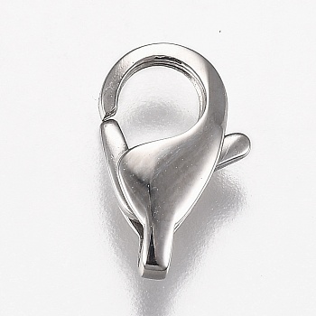 Polished 316 Surgical Stainless Steel Lobster Claw Clasps, Stainless Steel Color, 13x8x3mm, Hole: 2x1.5mm