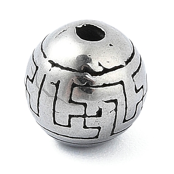 304 Stainless Steel Beads,  Round, Antique Silver, 8mm, Hole: 1.6mm