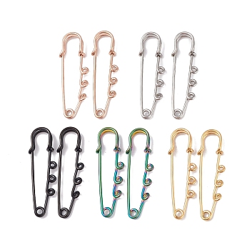 Ion Plating(IP) 304 Stainless Steel Safety Pins Brooch Findings, Kilt Pins with Triple Loops for Lapel Pin Making, Mixed Color, 51x16x7mm, Hole: 1.8mm, pin: 1.3mm