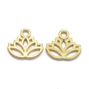 Tibetan Style Alloy Charms, Yoga Lutos Cadmium Free & Lead Free, Golden, 15x17x1mm, Hole: 3mm, about 1305pcs/1000g