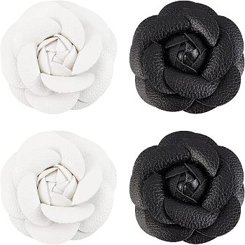 4Pcs 2 Colors PU Leather Artificial Flower Ornament Accesories, Mixed Color, 67x22mm, 2pcs/color