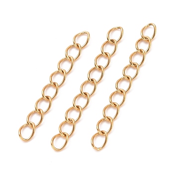 Ion Plating(IP) 304 Stainless Steel Curb Chains Extender, Golden, 25mm, Link: 4x3x0.5mm