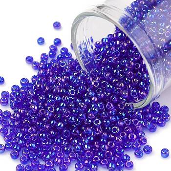 TOHO Round Seed Beads, Japanese Seed Beads, (87) Transparent AB Cobalt, 11/0, 2.2mm, Hole: 0.8mm, about 1110pcs/10g