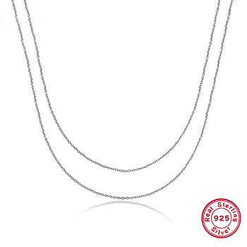 925 Sterling Silver Double Layer Necklaces, Cable Chains Necklaces, Platinum, 19.69 inch(50cm)