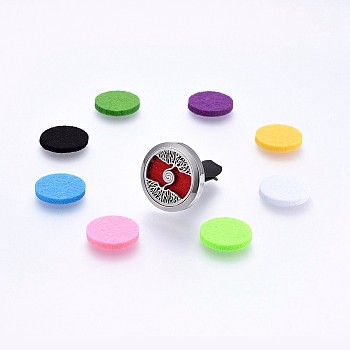 316 Surgical Stainless Steel Car Diffuser Locket Clips, with Perfume Pad and Magnetic Clasps, Flat Round with Tree, Mixed Color, 30x7mm