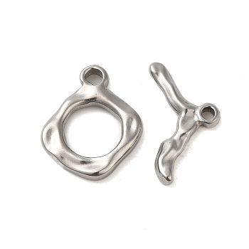 304 Stainless Steel Toggle Clasps, Ring, Stainless Steel Color, ring: 18.5x15.5x2.5mm, hole: 2mm, rod: 10x20x2mm, hole:1.8mm