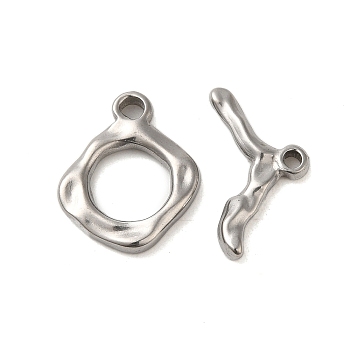 Non-Tarnish 304 Stainless Steel Toggle Clasps, Ring, Stainless Steel Color, Ring: 18.5x15.5x2.5mm, Hole: 2mm, Bar: 10x20x2mm, Hole:1.8mm