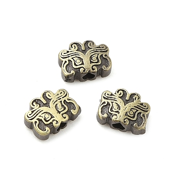 Tibetan Style Rack Plating Brass Bead, Long-Lasting Plated, Taotie, Brushed Antique Bronze, 4.5x6x2.5mm, Hole: 1.2mm