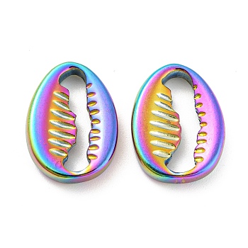 304 Stainless Steel Pendants, Shell Shape Charms, Rainbow Color, 17.5x13.5x3mm, Hole: 15x3mm