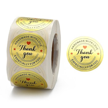 1.5 Inch Thank You sticker, Self-Adhesive Kraft Paper Gift Tag Stickers, Adhesive Labels, Flat Round, Gold; Flat Round: 38mm, 500pcs/roll