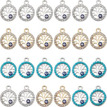 Nbeads 60Pcs 3 Style Alloy Pendants, with Crystal Rhinestone and Blue Enamel, Flat Round with Tree of Life and Evil Eye, Mixed Color, 17x14x2.5mm, Hole: 2mm, 20pcs/style