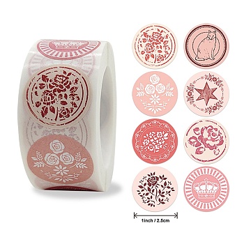Self Adhesive Paper Stickers, Colourful Roll Sticker Labels, Gift Tag Stickers, Flower Pattern, 2.5x0.1cm, 500pc/roll