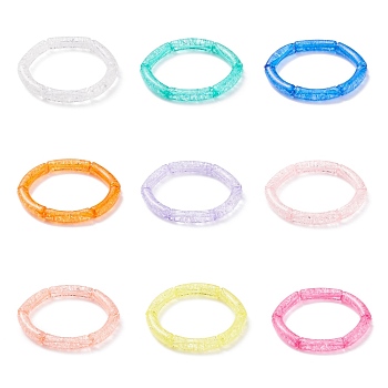 9Pcs 9 Color Candy Color Acrylic Curved Tube Chunky Stretch Bracelets Set for Women, Mixed Color, Inner Diameter: 2-1/8 inch(5.3cm), 1Pc/color