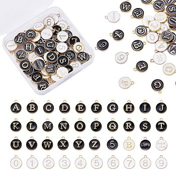 6 Sets 6 Style Golden Alloy Enamel Charms, Flat Round with Constellations & Number & Alphabet, Golden, 1 set/style