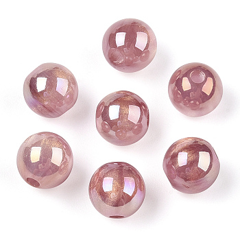 Translucent Resin Beads, Glitter Beads, Round, Indian Red, 8x7.5mm, Hole: 1.8mm