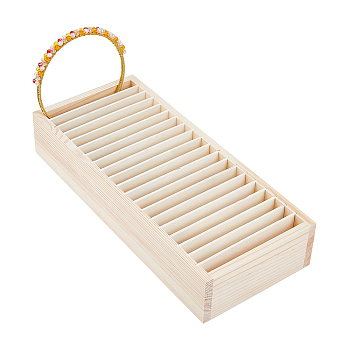 Wooden Headband Display Grid Box, Multi-Grid Jewelry Storage Organizer Holder with Adjustable Removable Dividers, for Hair Accessory, Necklaces, Bracelets, BurlyWood, 32x13.8x6cm, Slot: 13mm