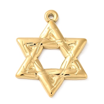 304 Stainless Steel Pendants, Star of David Charm, Real 18K Gold Plated, 34x26x3mm, Hole: 1.8mm