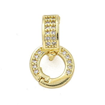 Rack Plating Round Ring Brass Micro Pave Clear Cubic Zirconia Twister Clasps, Long-Lasting Plated, Lead Free & Cadmium Free, Golden, 20x12x2mm, Hole: 6x5.5mm