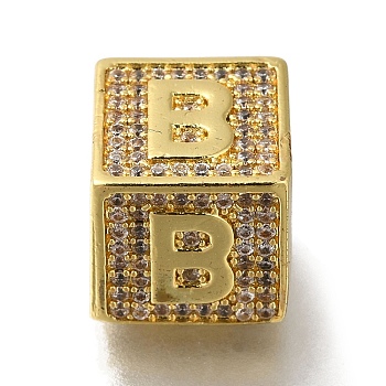 Brass Cubic Zirconia Beads, Letter B, Square, Letter B, 9.5x9.5x9.5mm, Hole: 6mm