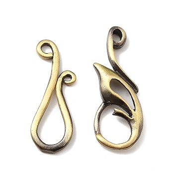 Brass Hook Clasps, Cadmium Free & Lead Free, Rack Plating, Wing, Antique Bronze, 43x9x3mm, Hole: 2mm