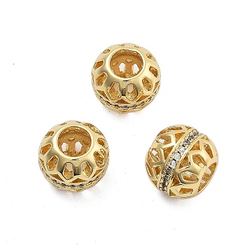 Brass Micro Pave Cubic Zirconia Europe Beads, Large Hole Beads, Long-Lasting Plated, Cadmium Free & Lead Free, Round, Real 18K Gold Plated, 10x9mm, Hole: 5mm