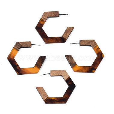 Chocolate Hexagon Wood Stud Earrings