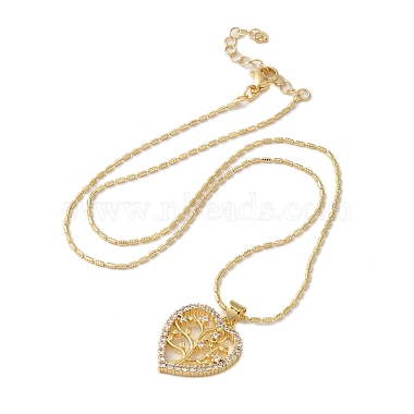 Brass Micro Pave Cubic Zirconia Heart Pendant Necklaces for Women(NJEW-S429-01G-01)-2