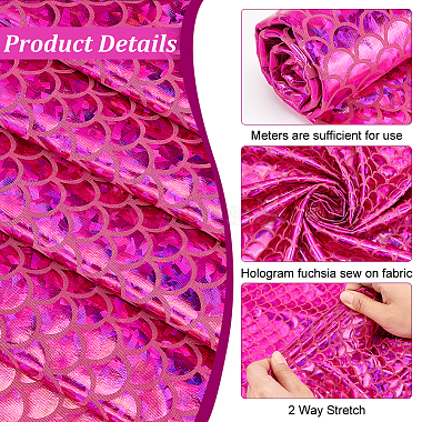 Sparkly Hologram Spandex Mermaid Printed Fish Scale Fabric(DIY-WH0622-023B)-4