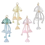 Glass Seed Beaded Jellyfish Big Pendants, with Pearlized Glass Pearl Bead & Glass & 304 Stainless Steel Jump Ring, Mixed Color, 59x23.5mm, Hole: 4.5mm(PALLOY-MZ01166)