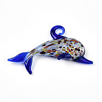 Handmade Silver Foil Lampwork Big Pendants, Dolphin Charms, Blue, 45~49x65~68x9~11mm, Hole: 5~6x5~6mm(LAMP-T023-13B)
