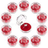 40Pcs Octagon Transparent Plastic Ring Boxes, Jewelry Box, Red, 3.8x3.8x3.8cm(CON-CA0001-020)