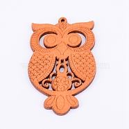 Wood Big Pendants, Owl, Chocolate, 68x40x2.5mm, Hole: 1.8mm(WOOD-WH0106-03)