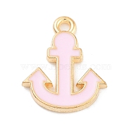 Light Gold Plated Alloy Enamel Charms, Cadmium Free & Lead Free, Anchor Charm, Pink, 15.5x12.5x2mm, Hole: 1.5mm(ENAM-M219-07KCG-03)