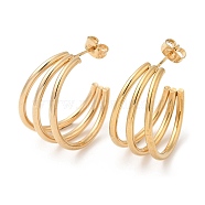 304 Stainless Steel Round Stud Earrings, Split Earrings, Half Hoop Earrings for Women, Real 18K Gold Plated, 25x15mm(STAS-D085-12G)