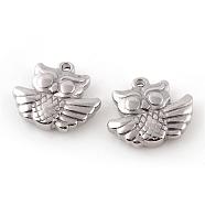 201 Stainless Steel Pendants, Owl, Stainless Steel Color, 14.5x16.5x4mm, Hole: 1.5mm(STAS-Q195-149)