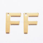 304 Stainless Steel Charms, Letter, Initial Charms, Real 18k Gold Plated, Letter.F, 11x6~12x0.8mm, Hole: 1mm(STAS-P141-F)