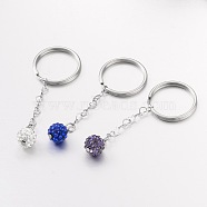 Round Polymer Clay Rhinestone Keychain, 316 Surgical Stainless Steel Key Rings, Mixed Color, 67mm(X-KEYC-JKC00051)