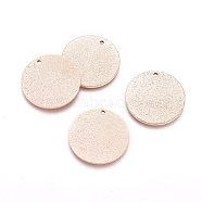 Ion Plating(IP) 304 Stainless Steel Textured Pendants, Flat Round, Rose Gold, 20x1mm, Hole: 1mm(STAS-I098-01-20mm-RG)