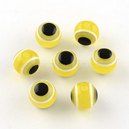 Round Evil Eye Resin Beads, Yellow, 11.5~12x11mm, Hole: 2.5mm(RESI-R159-12mm-12)