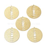 Brass Pendants, DIY Accessories, for Bracelets, Earrings, Necklaces, Flat Round with Moon, Hollow, Raw(Unplated), 42x40x0.6mm, Hole: 1.2mm(KK-I010-01C)