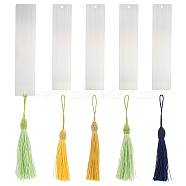 Unicraftale Stainless Steel Brushed Blank Bookmarks, with Polyester Tassel Big Pendant Decorations, Stainless Steel Color, Bookmarks: 145x32x0.5mm, 4pcs, Pendant Decorations: 145~175x10.5~12mm, 4pcs(AJEW-UN0001-46)