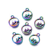 Rainbow Color Alloy Charms, Cadmium Free & Lead Free, Ring with Spray, 14x11x3mm, Hole: 1.5mm(PALLOY-N156-223)